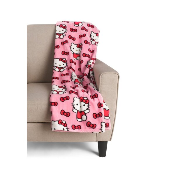 Authentic Hello Kitty Pink Plush Throw Blanket 60x70 Sanrio Soft Cozy Kawaii NEW - Picture 4 of 7